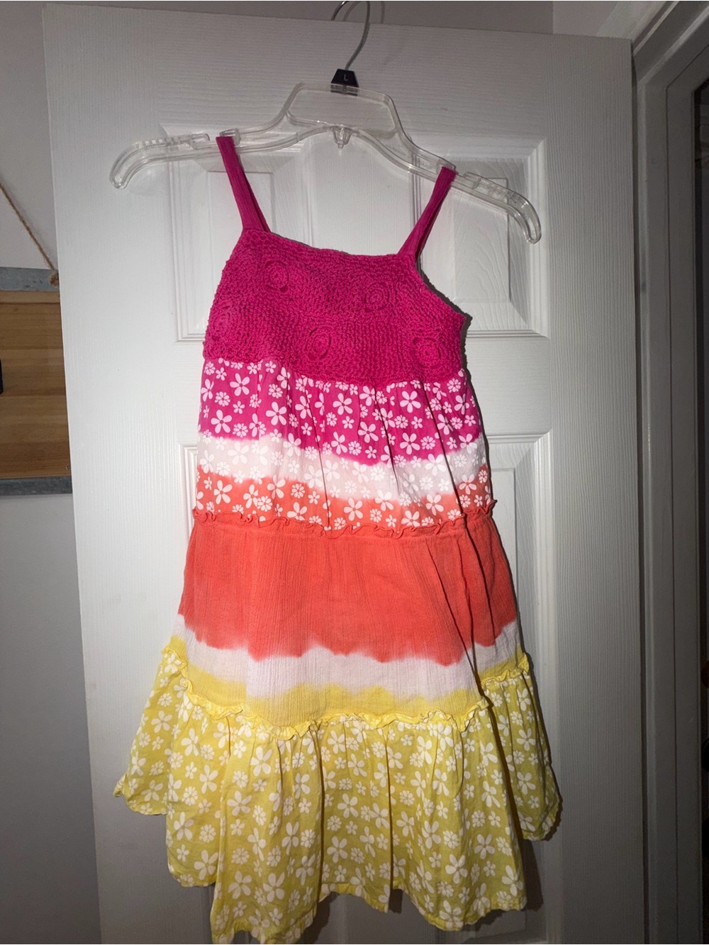 Amy Byer Pink Orange Yellow Tiered Floral Sundress